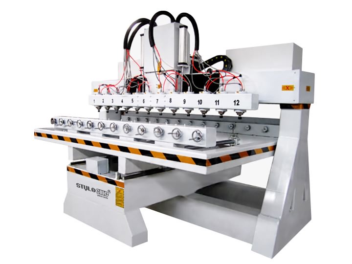 Multi-heads 3D CNC Router with 12 spindles and rotary device