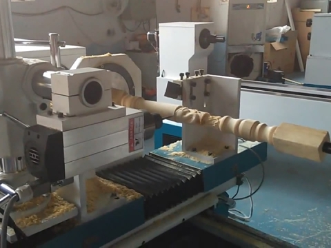 CNC Wood Lathe Machine with Single Spindle & Double Cutters
