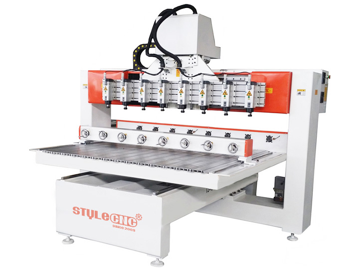 3D CNC Router for Woodworking with <i>4</i> Axis Rotary and 8 Heads