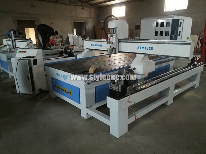 STM1325 CNC router machine with 4 axis rotary on side
