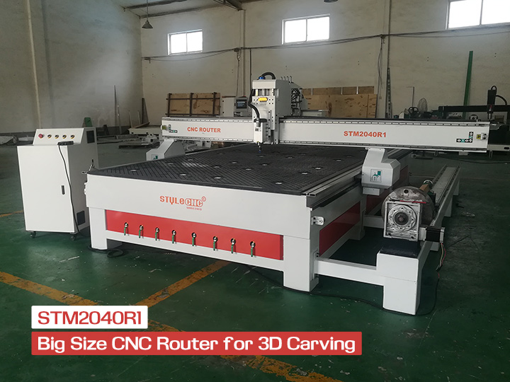 STM2040R1 Industrial CNC Router with Rotary Device for 3D Carving