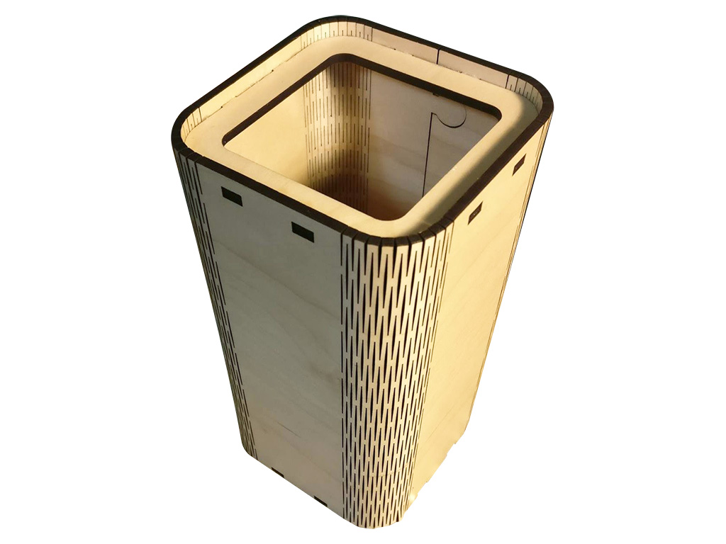 CO2 Laser Cutting 3D Pencil Cups of 3mm Plywood with Living Hinges