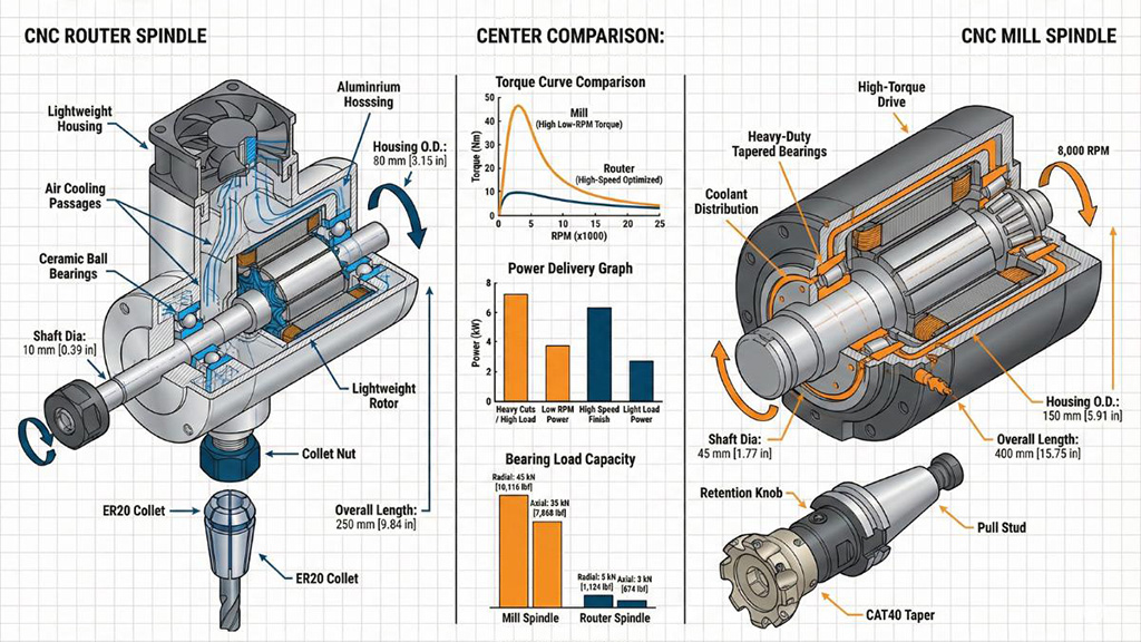 CNC Router vs CNC Mill: Technical Specifications Comparison